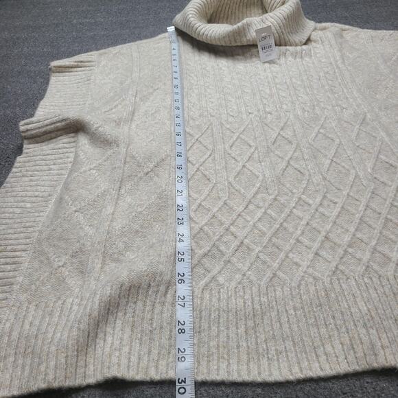 LOFT Sweater Womens XS/S Beige Turtleneck Poncho Cable Knit Boxy Short Sleeve - Picture 3 of 9